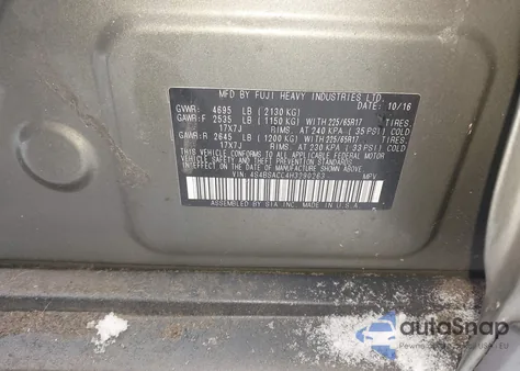 2017 Subaru Outback 2.5I Premium from USA, damaged, VIN 4S4BSACC4H3290263